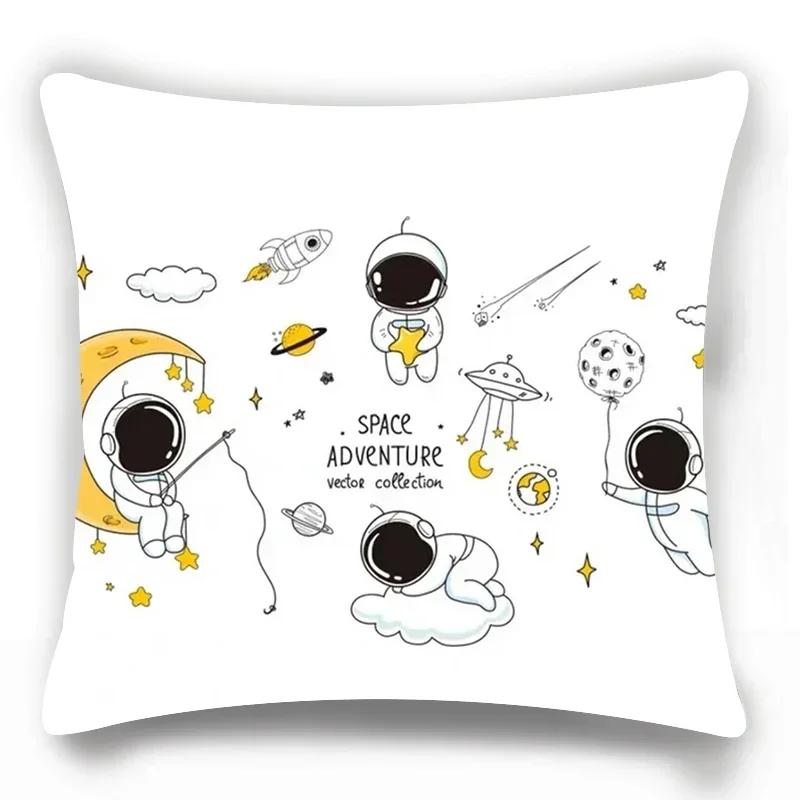 Home Lumbar Sofa Decorative Pillowcase Astronaut  Cosmic Planet Spaceship Cushion Cover