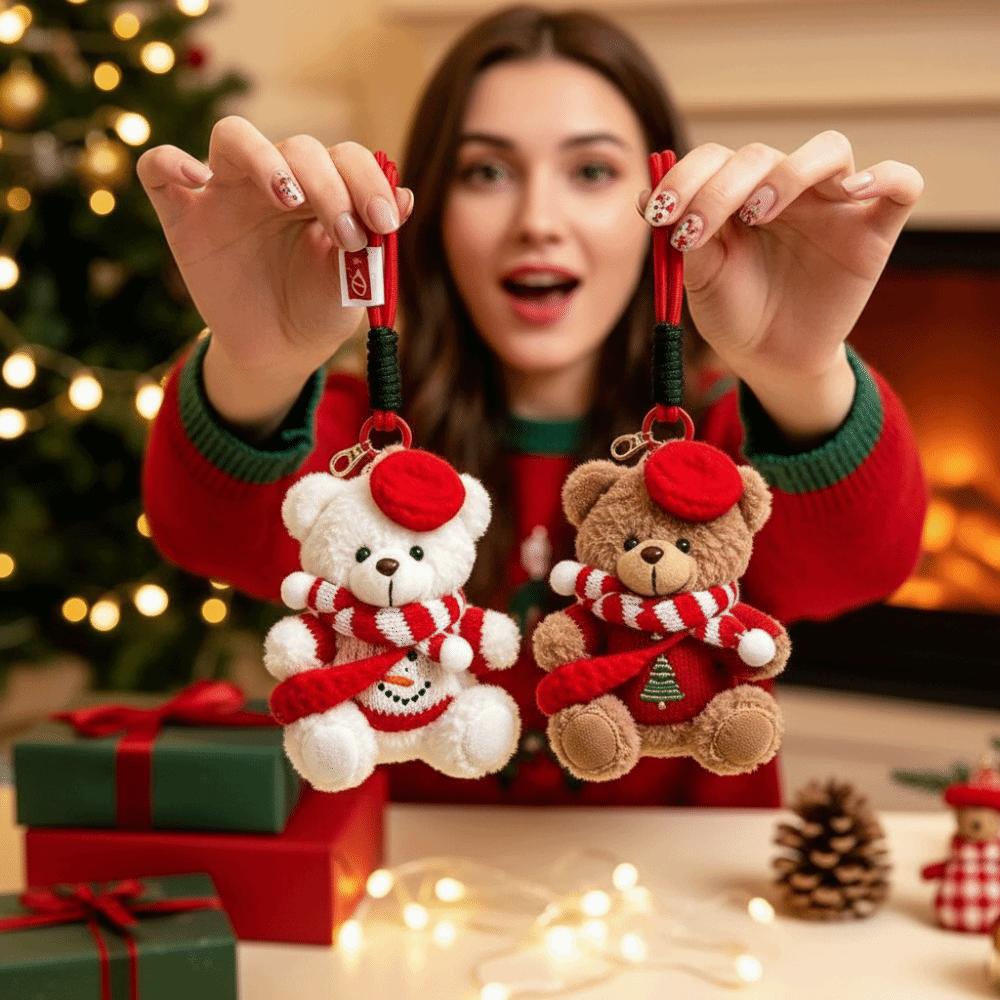 Soft Plush Christmas Bear Pendant Knitted Sweater Cartoon Bag Charm Festival Gathering