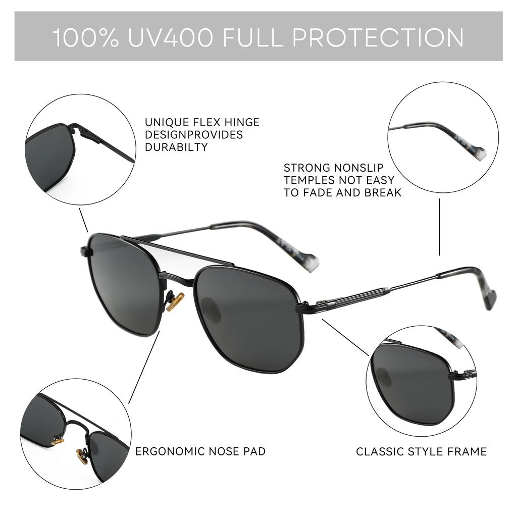 ZENOTTIC 2025 Fashion Hexagonal Geometry Polarized Sunglasses Unsiex Polygon Metal Shade Pilot Sun Glasses ZS1210
