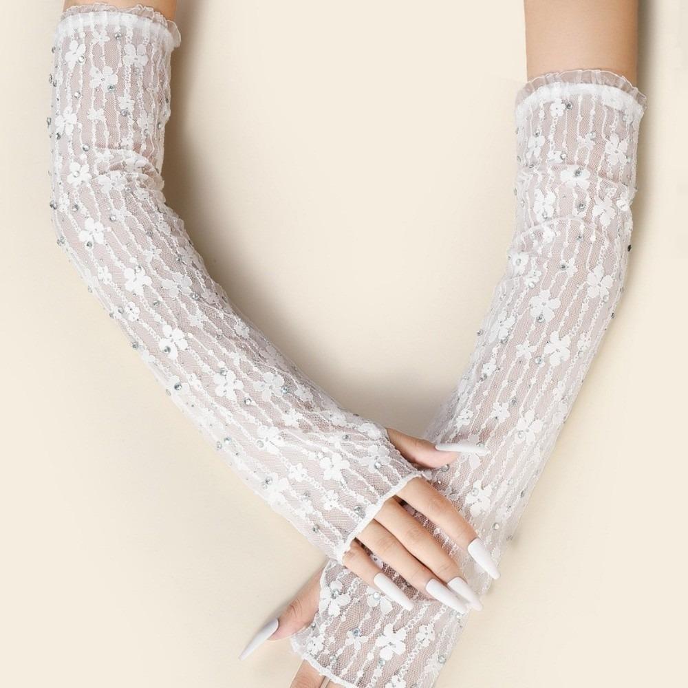1 Pair Elasticity Mesh Gloves Glitter Rhinestone Gloves Retro Lace Gloves for Women