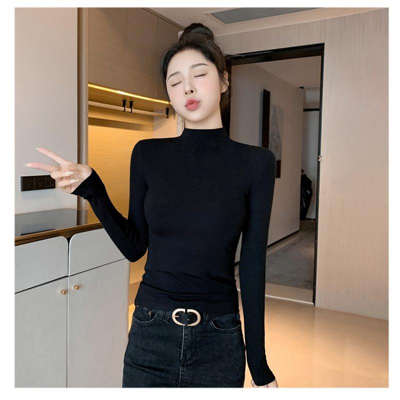Women S Fleece Lined Half Turtleneck Slim Fit Thermal Base Layer Top