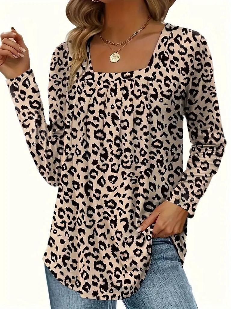 2024 European & American Leopard Print Casual Long Sleeve for Autumn/Winter