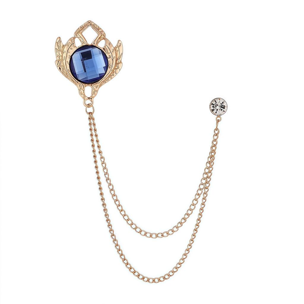 Luxury Rhinestone Tassel Chain Brooch for Men Vintage Corsage Shirt Coat Lapel Pins Elegant Wedding Party Badge Jewelry