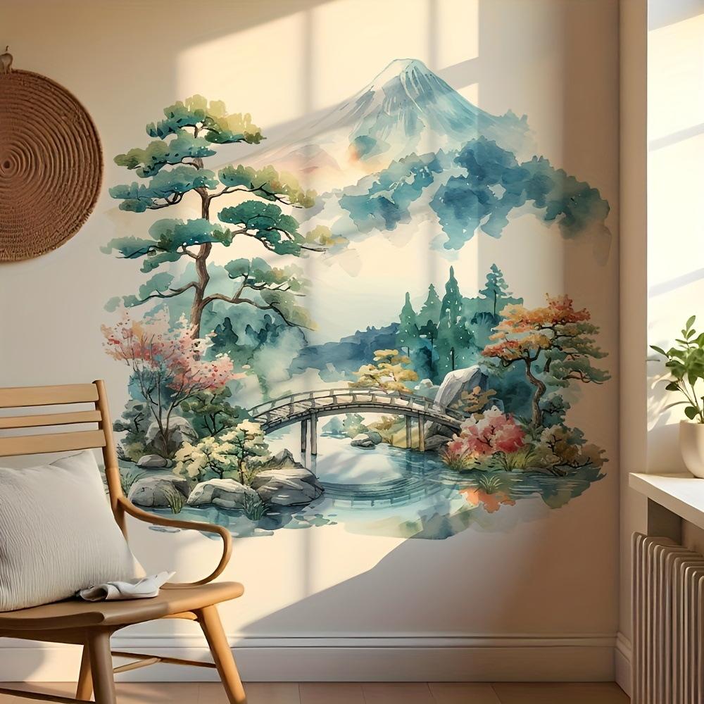 

Watercolor Mount Fuji Wall Sticker Japanese Zen Living Room Bedroom Self Adhesive Waterproof 40x59cm разноцветный