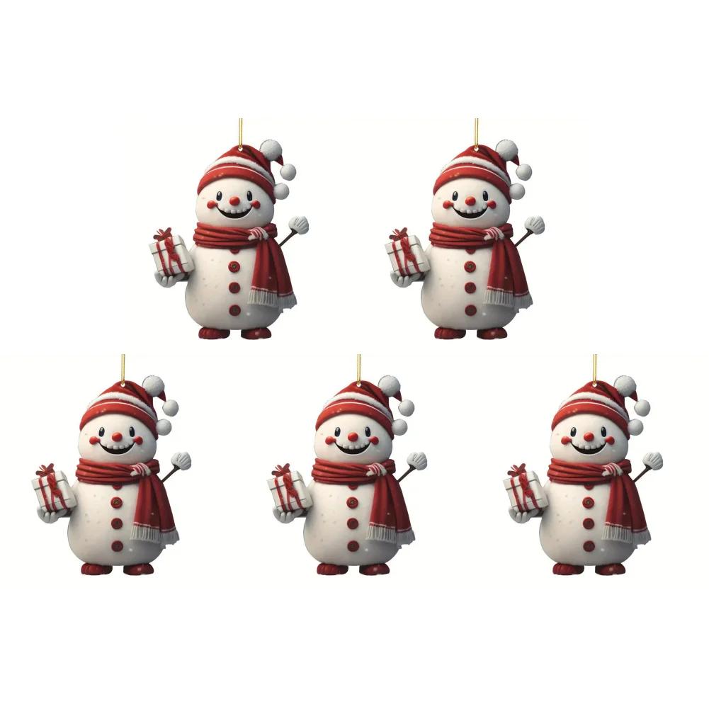 1-5PCS Snowman Christmas Tree Pendant 2D Acrylic Xmas Tree Decoration Cute Hanging Ornaments Decorative for Window Fireplace Car