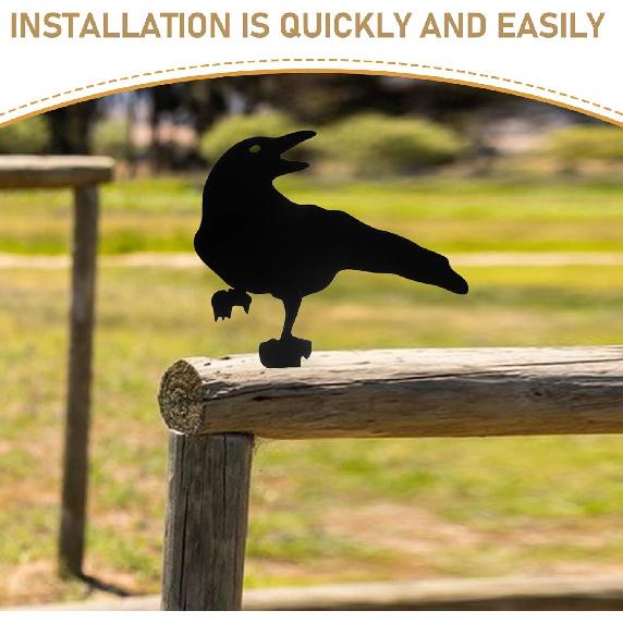 VANZACK Cast Iron Crow Statue, 3pcs Ravens Garden Stake Crow Sculpture Bird Figurines Silhouette Yard Art Insert Home Decor Black Bird Statue