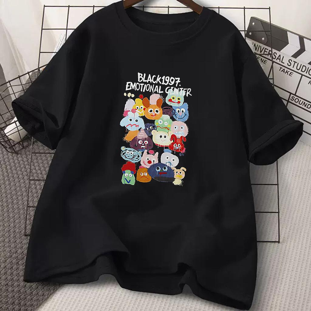 Summer Round Neck Letter Cartoon Pattern Printed Top Fashionable Casual Short Sleeved Men's and Women's Universal Pure Cotton T-shirts