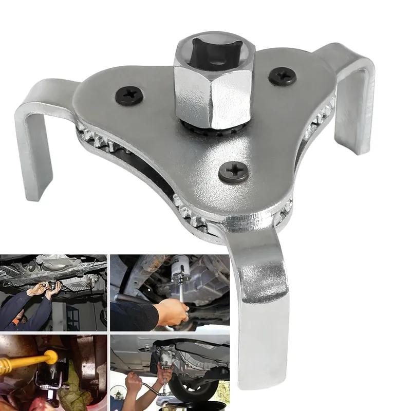 Universal Adjustable Oil Filter Wrench From 2-1/2 Inch to 4.5 Inch Oil Filter Wrench Tool Set With 3 Jaw Uninstall Removal Key