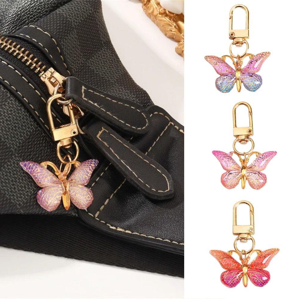 Fashion Exquisite Butterfly Keychain Crystal Butterfly Lobster Button Handbag Pendant Acrylic Butterfly Keyring Couple Gift