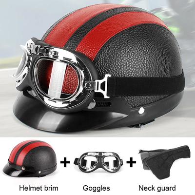 Klasyczny paskowy kask motocyklowy Moda Męski Kobiety PU Skóra Vintage Motor Elektryczny skuter Gogle Półkaski