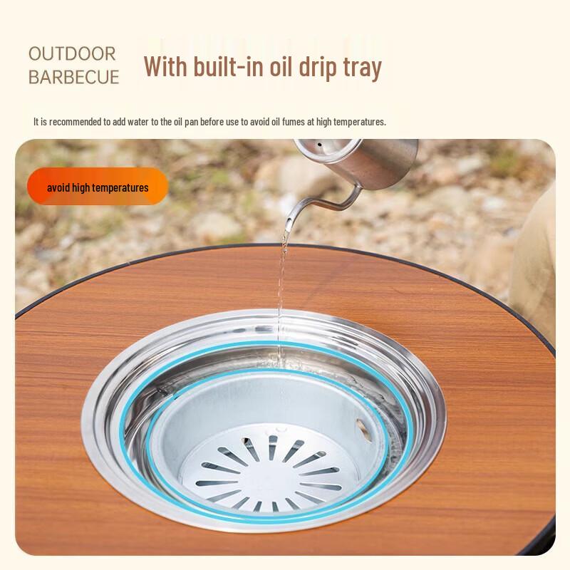 FTLY Outdoor Folding Round Table BBQ Set