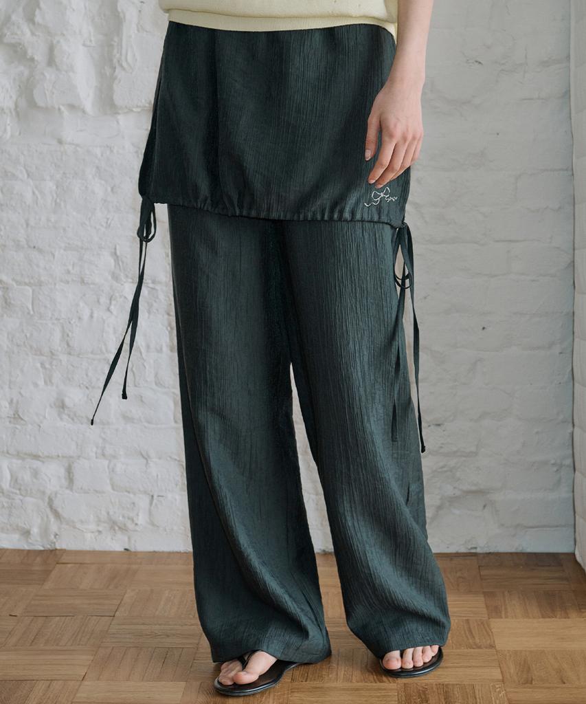 SINOON Drawstring Layered Skirt Pants (Deep Gray)