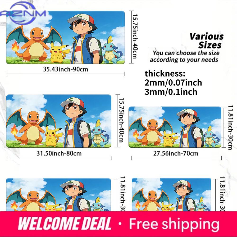 Pokemon Ash Charizard with Starters Gaming Mouse Pad NonSlip Desk Mat 30x80x0.2cm