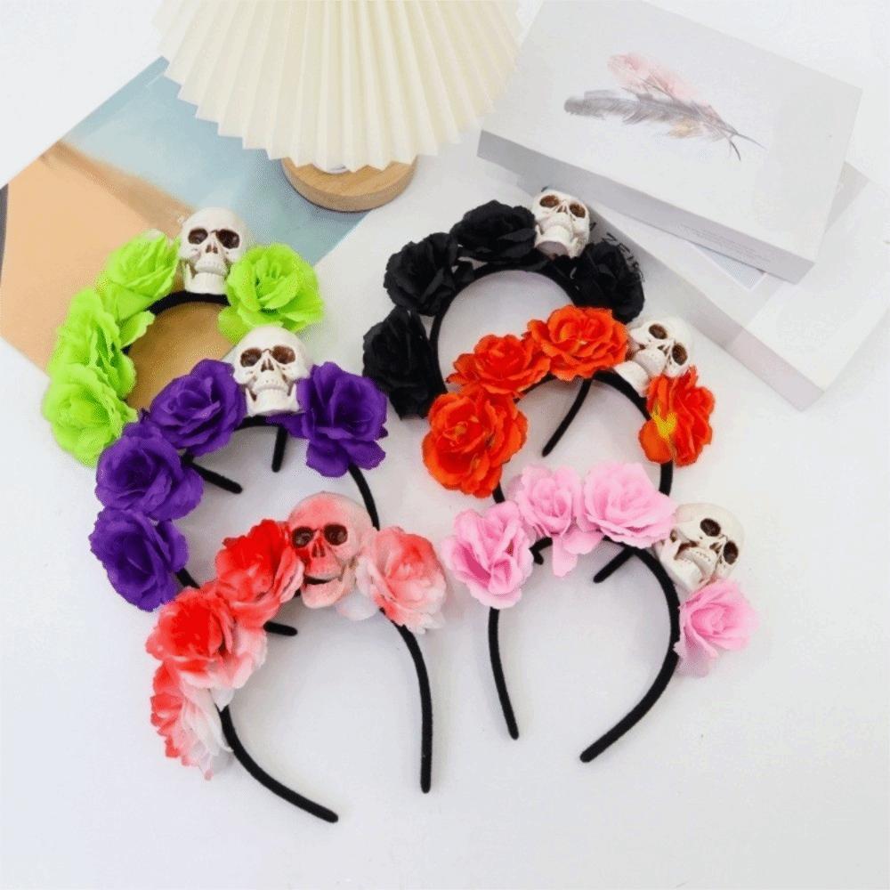 Halloween Decor Skull Head Headband Simulation Flower Gothic Flower Hairband  Party