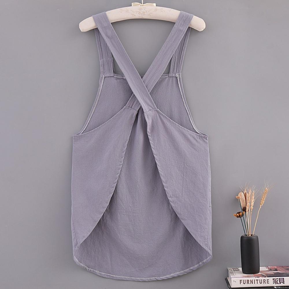 Cotton Kitchen Apron Cross Straps Korean Work Clothes Stylish Home Cooking Apron  Women