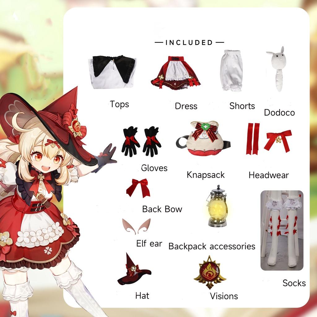 

Impact Genshin Клее Ведьма Косплей Костюм Полный Комплект Реквизит для Хэллоуин Вечеринки Игра 3XL