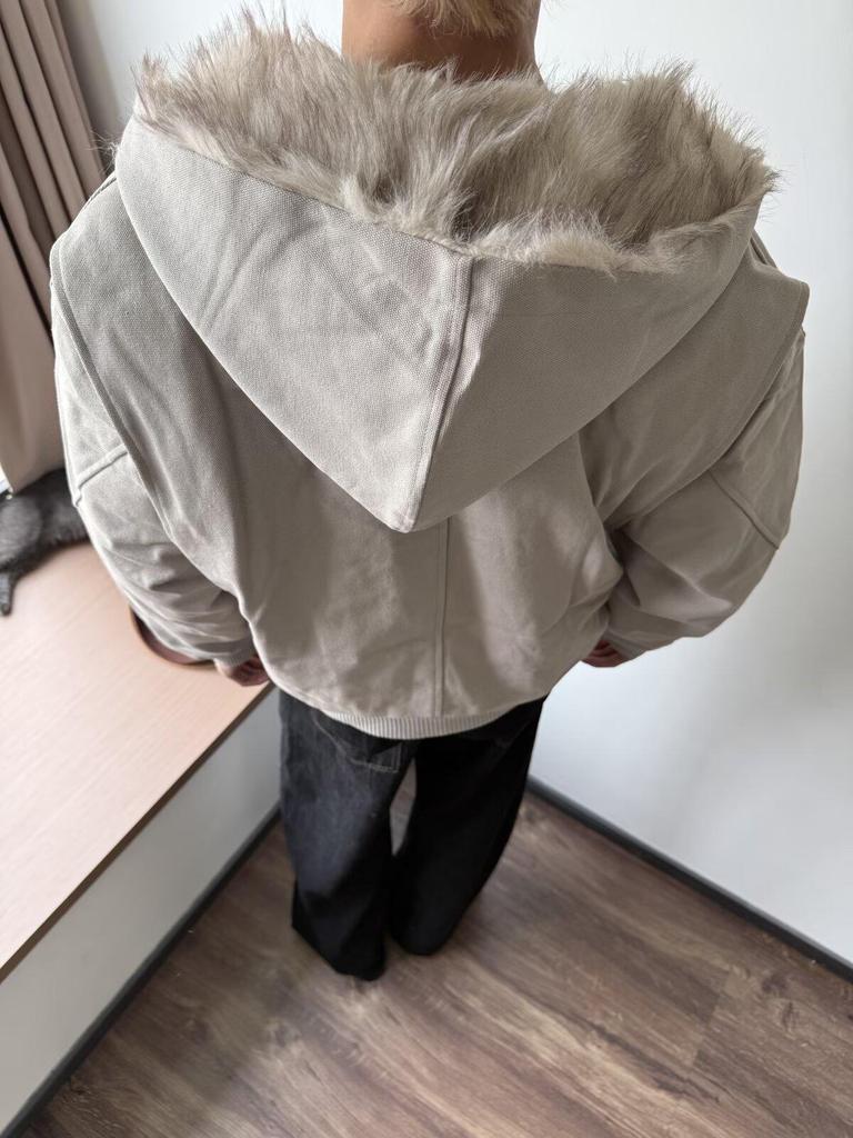 Men's Winter Boxy Seat Mountain Eagle Hooded Jacket with Faux Rabbit Fur Lining