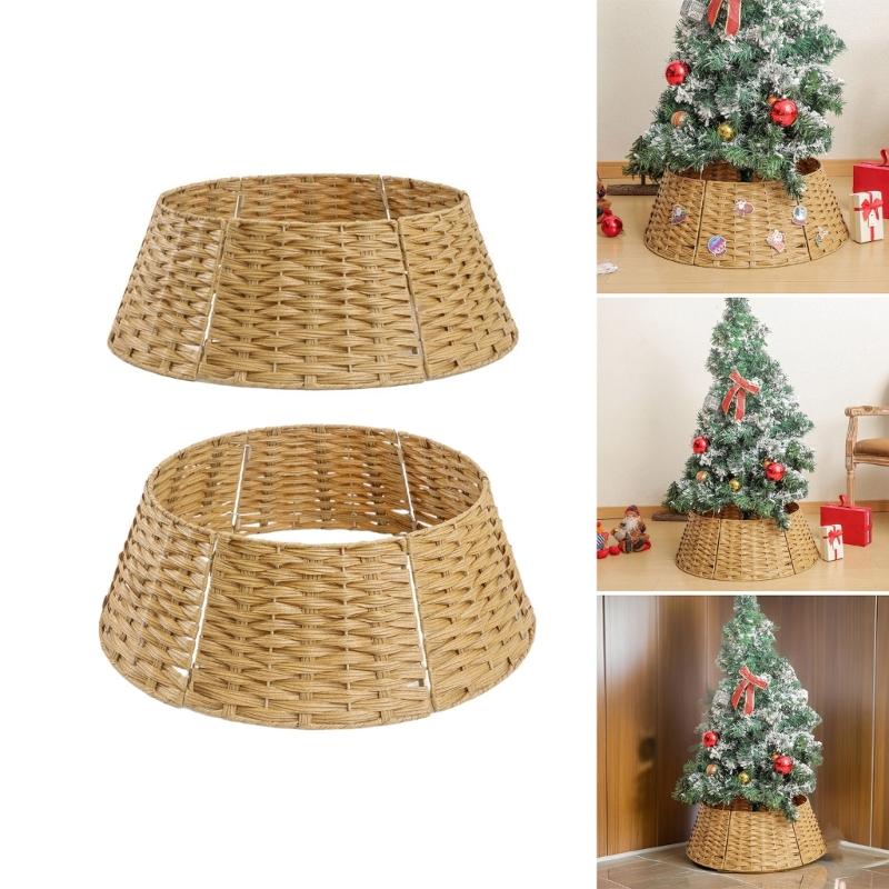 Woven Tree Skirt for Christmas Decors Artistic Wicker Tree Skirt Essential Christmas Tree Ornament for Home Display