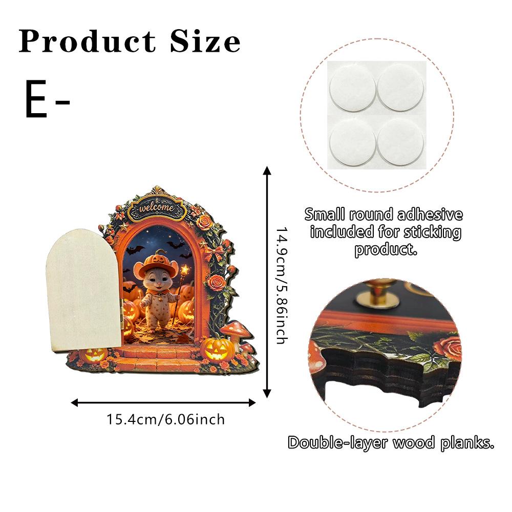 Halloween Fairy Tale Style Pumpkin Rose Mouse Hole Double-layer Wooden Board Home Wall Decoration Item Hanger Ornament