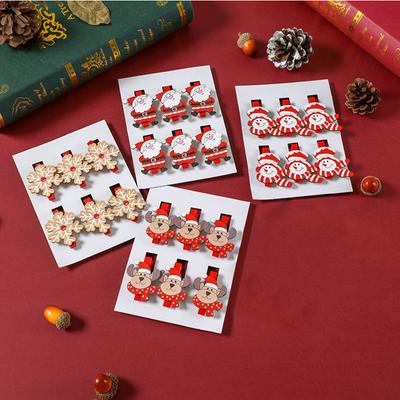 Paquete de 6 nuevos clips creativos de dibujos animados de madera para Navidad, accesorios de decoración navideña, suministros para fiestas