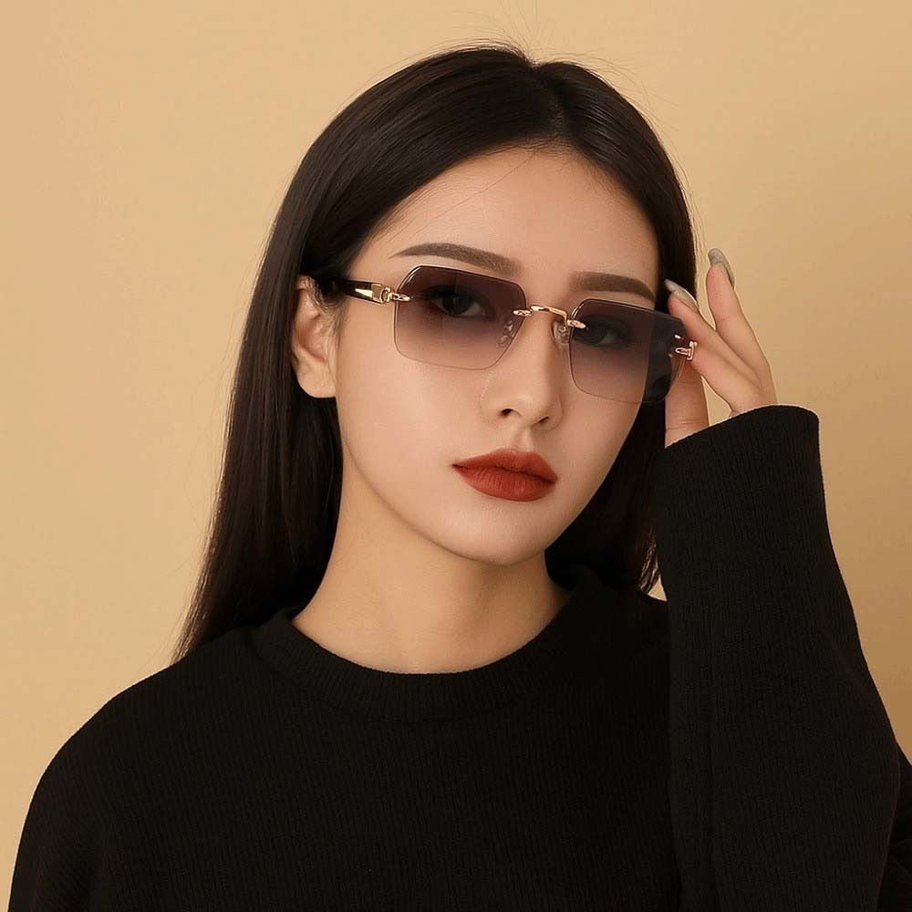 Eyewear Frameless Polarized Sunnies Retro Anti-UV Glasses Catwalk Square Frame Sunglasses  Summer
