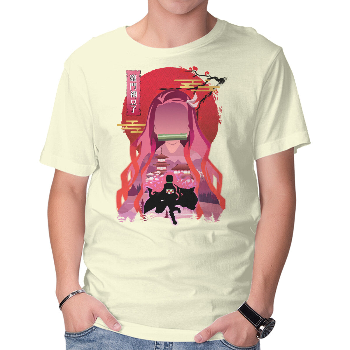 Unisex Crew Neck T-Shirt Kamado Nezuko Graphic Short Sleeve Casual Tee S