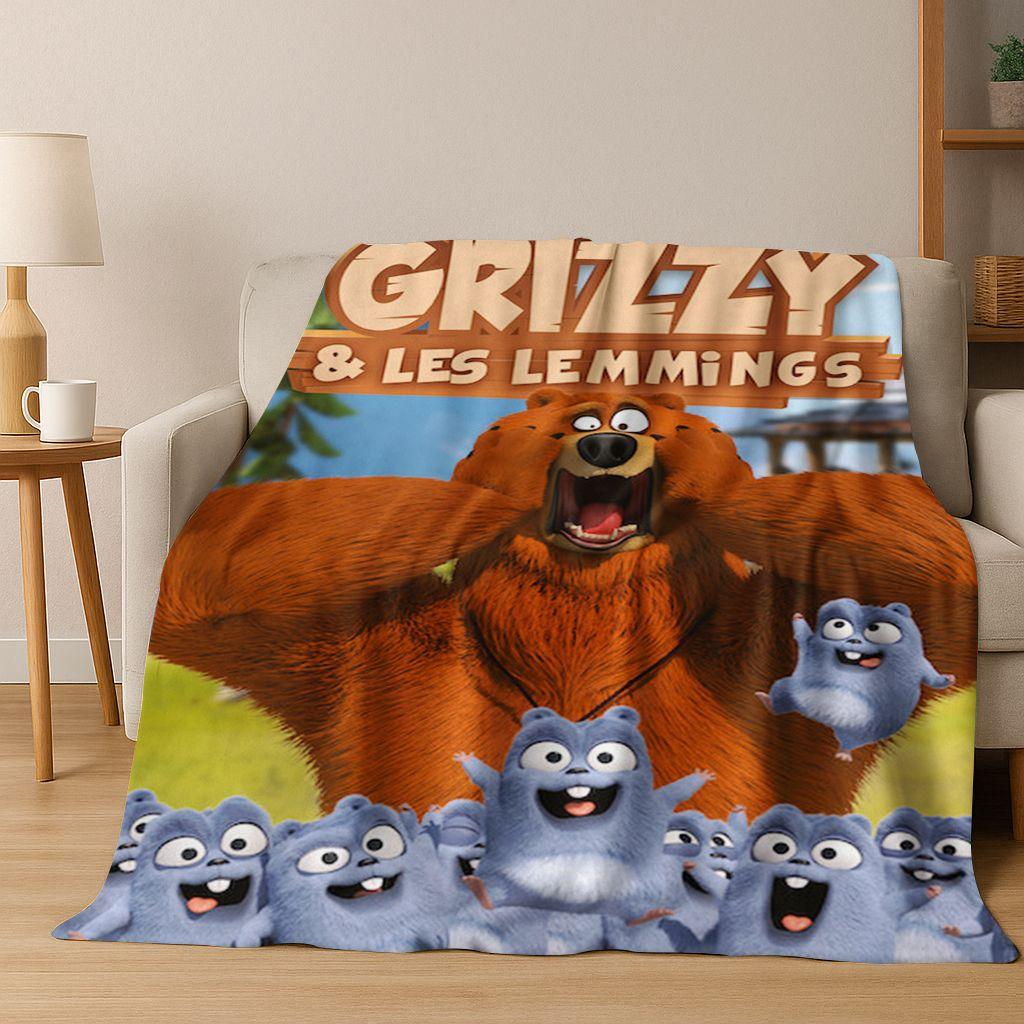 

Funny Grizzy and The Lemmings Cartoon Flannel Blanket Soft Warm Throw Blanket for Bed Bedroom Room Living Room Travel Picnic Kid 75x90cm