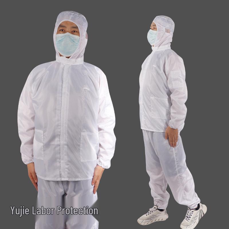Unisex Dustproof Hooded Antistatic Cleanroom Suit - Blue/White Protective Apparel for Spray Painting & Rock Wool Work