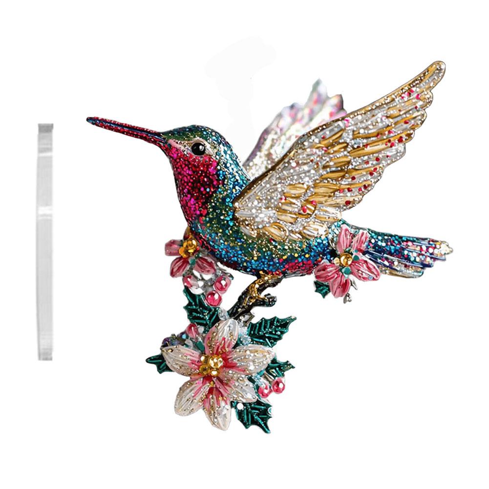 2D Acrylic Hummingbird Ornament Colorful Crystal - Like Bird With Flower For Christmas Tree Hanging Holiday Home Decor Pendant