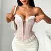 Womens Floral Embroidered Lace Trim Corset Top