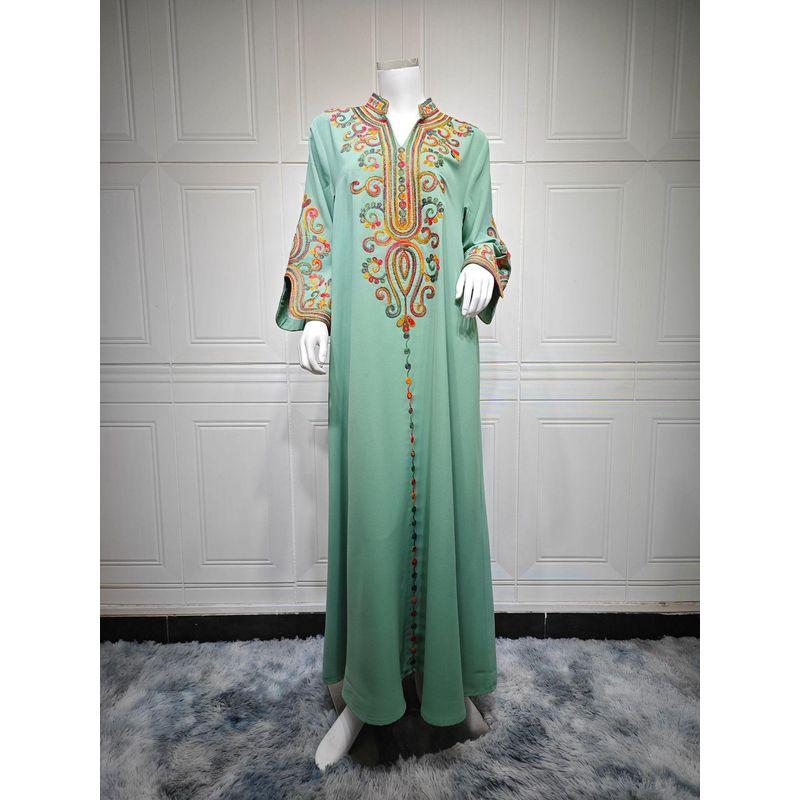 Indonesia Middle East Autumn and Winter Fashion Women Embroidery Rope Embroidery Color Robe Arab Dubai Jumpsuit Long dress Dresses