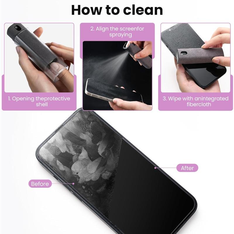 1pcs Screen Cleaner, Touch Screen Mist Cleaner, Cell Phone, Laptop and Tablet Screen, 2-in-1 Spray and Microfiber Cloth