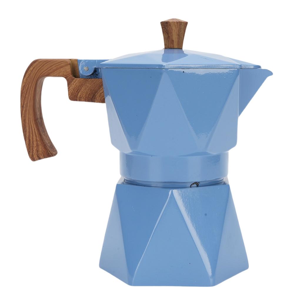 Italiensk Kaffetrakter Aluminium Dobbelventil 2 Kopp 3D Kaffetrakterkanne for Kubansk Kafé Brygging Hjem Camping Blå