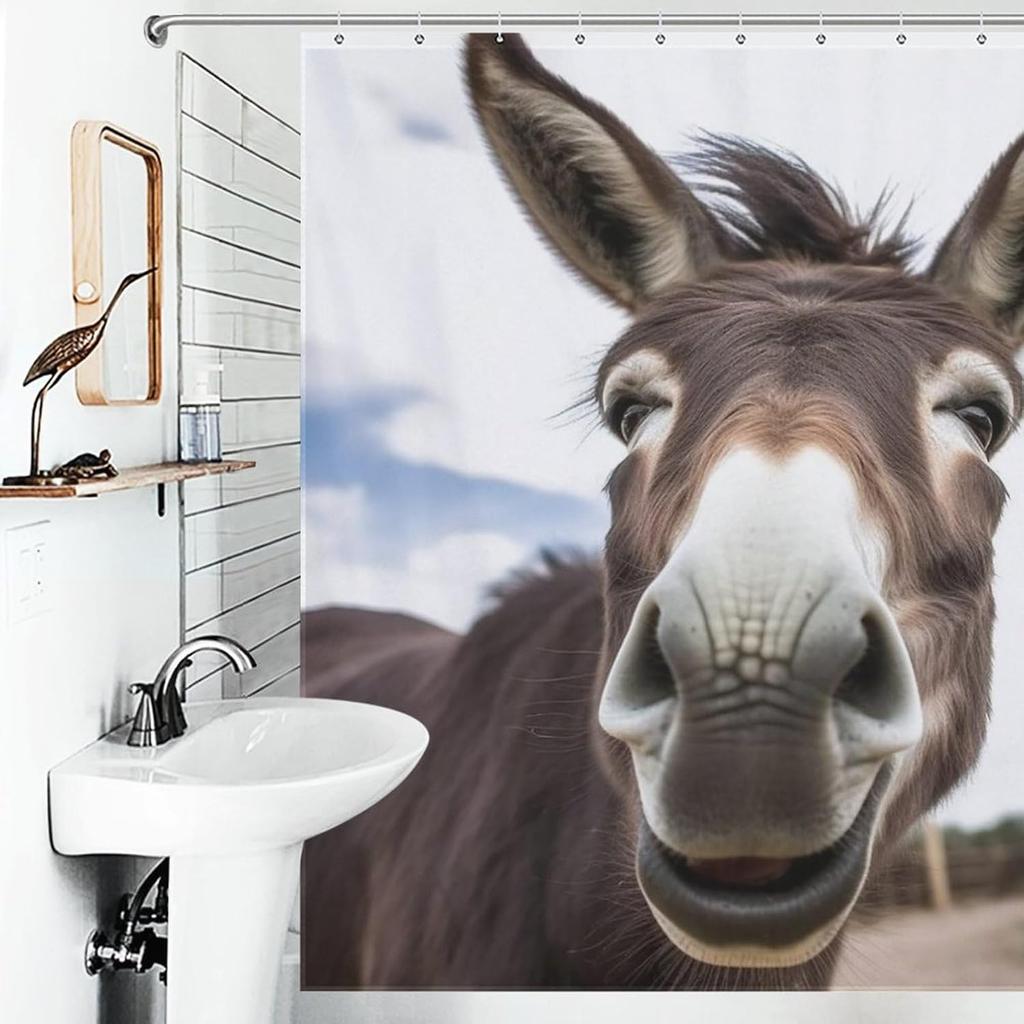 Cute Funny Donkey Shower Curtain for Bathroom, Waterproof Shower Curtain with 12 Hooks, Modern Bath Curtains for Tub, Shower,