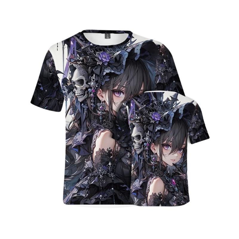 Men's 3D Printed T-Shirt Anime Girl Pattern Printing Short Sleeve O-Neck Pullover Casual Top