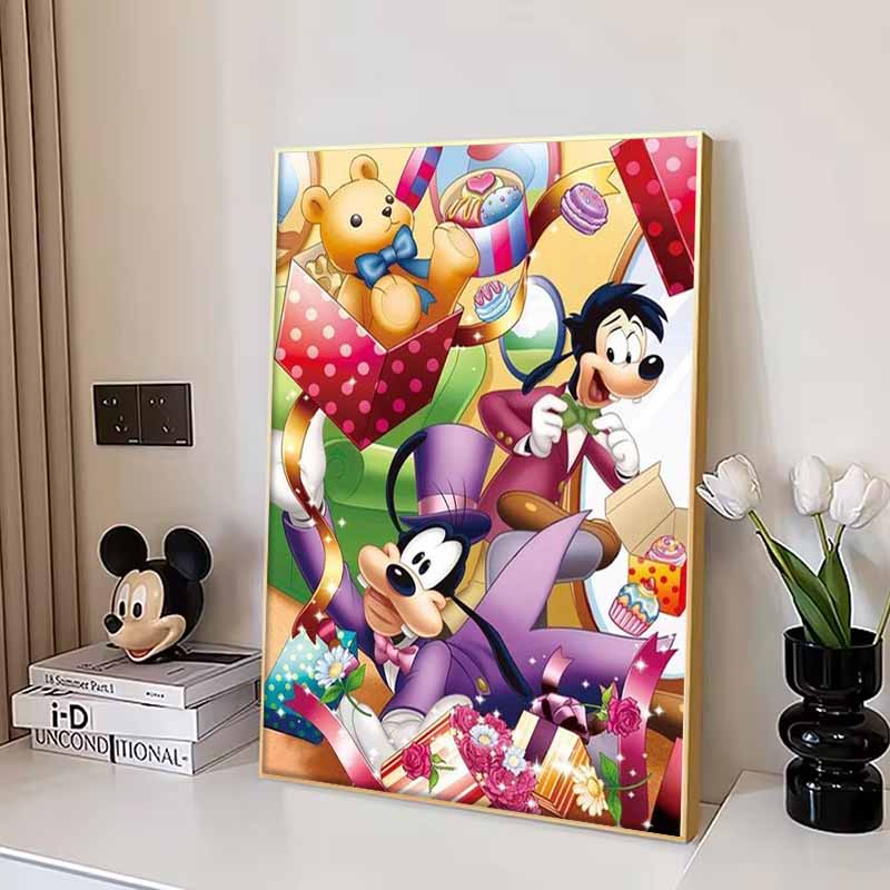 Disney Diamond Painting Goofy und Max Geburtstagsparty Thema Illustration Cartoon 5D Diamant Kreuzstich Mosaik Heimdekoration Geschenk