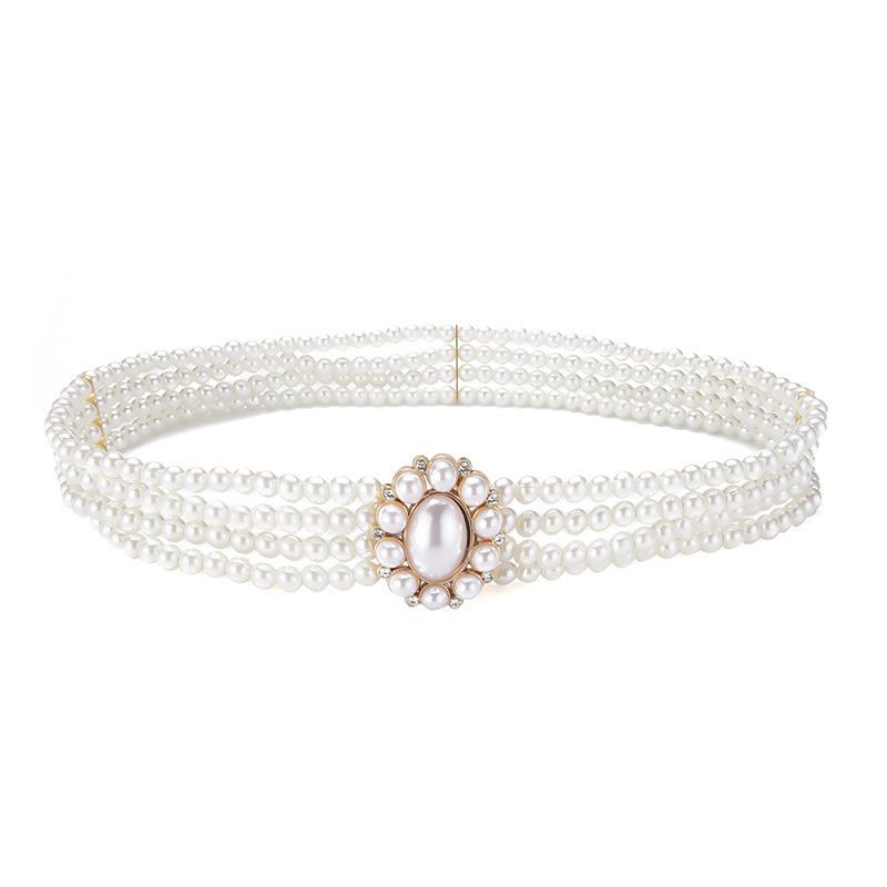 Women's Korean Style Pearl & Rhinestone Elastic Waistband for Dresses and Sweaters