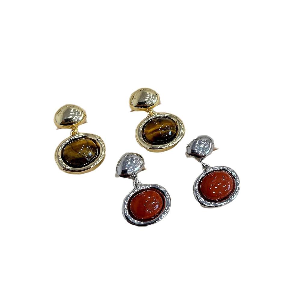 Exquisite 2024 Retro Maillard Tiger Eye Stone Earrings: Unique High-End Luxury for Women