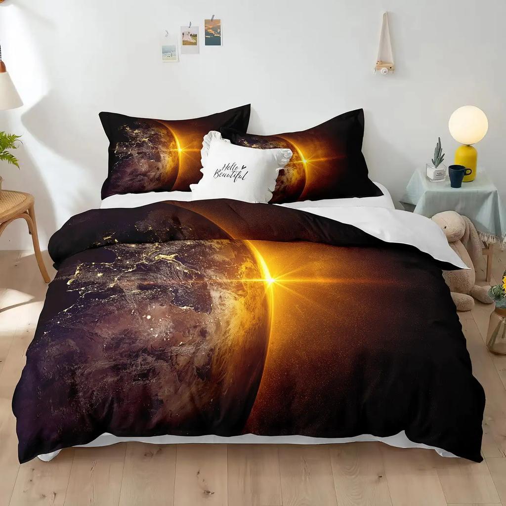 Comforter Huge Earth Planet Theme For Children Boy Girl Teens Mercury Galaxy Space Blue King For Bedroom Decorations Warm Soft