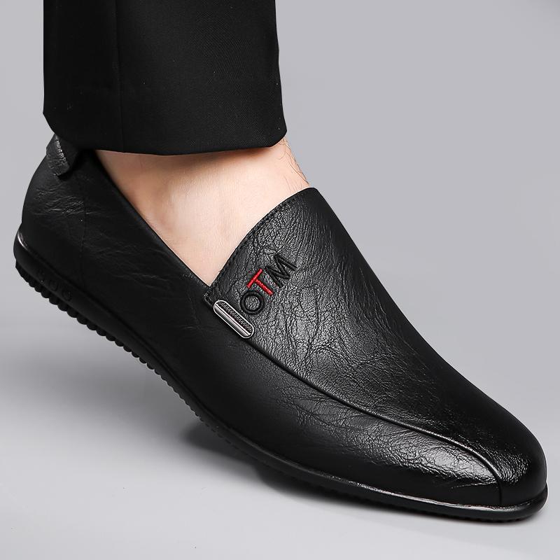 Leather Shoes Comfortable All-Season Footwear Men'S Slip-On Driving Shoes Soft Upper Casual Round Toe Low Heel Fashionable