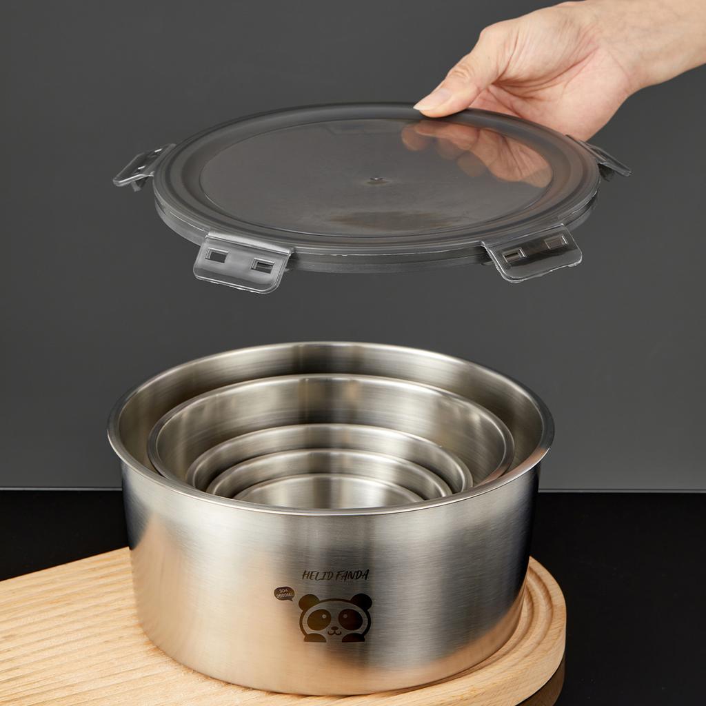 304 Stainless Steel Food Preservation Box Round Fruit Vegetable Fresh-keeping Box With Lid Heatable Fridge Crisper
