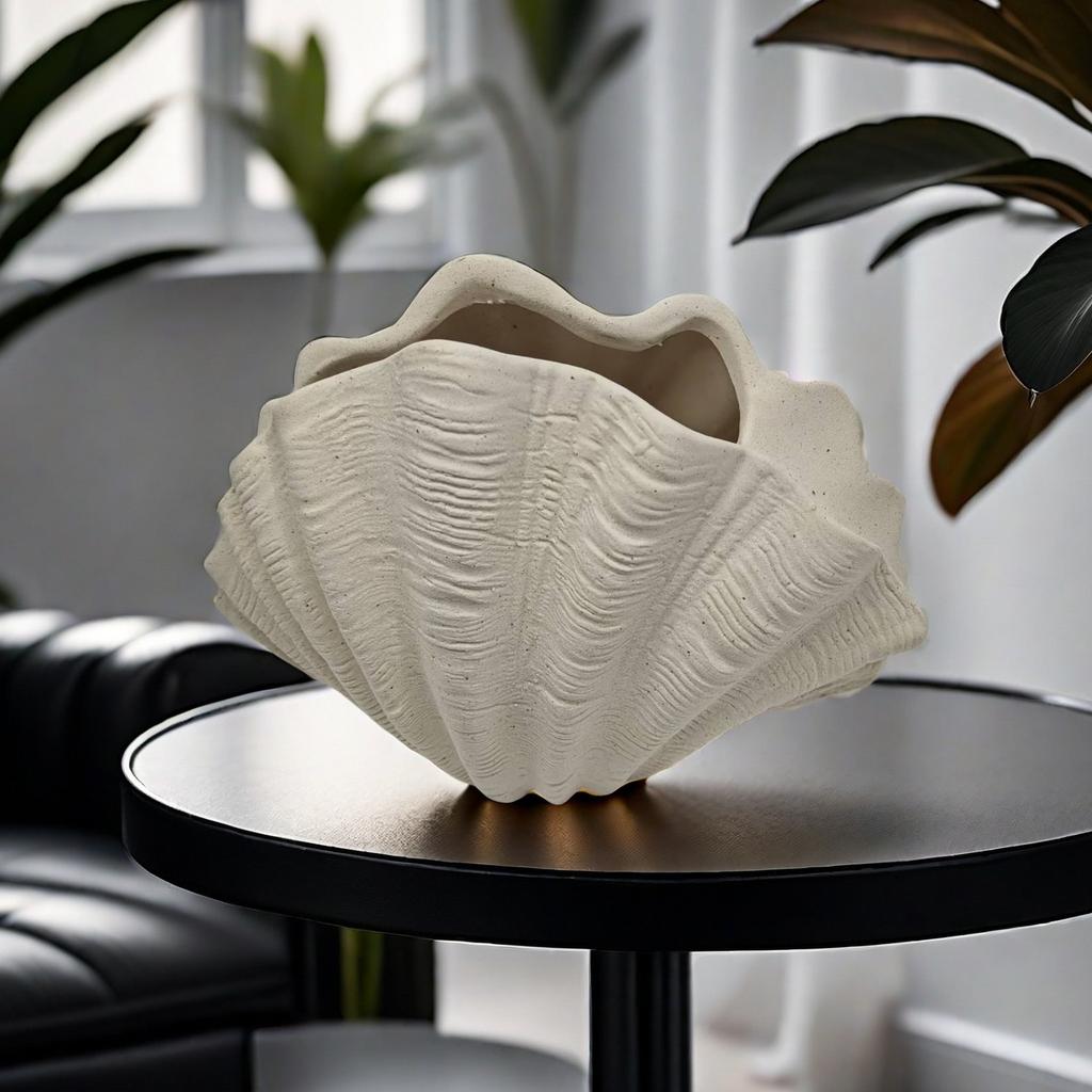 Vase en Céramique Forme de Coquillage Simulé Pot de Fleur Hydroponique Vase à Fleurs Accessoires d'Arrangement Floral Décoration de Maison