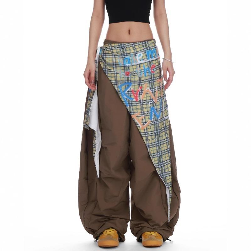 Vintage Spice Girls Loose High Waist Splicing Overalls Women's Summer New Paratrooper Pants Scimitar Pants