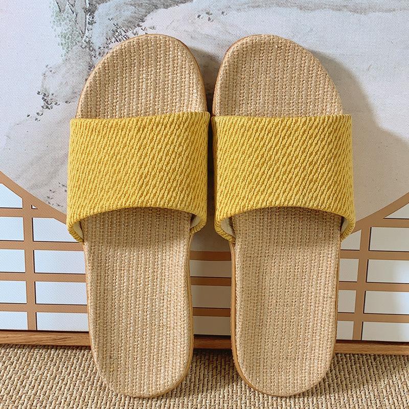 Fashion 2024 Summer New Linen Slippers Couple Summer Thick Bottom Slippers Home Indoor Comfortable Non Slip Slippers