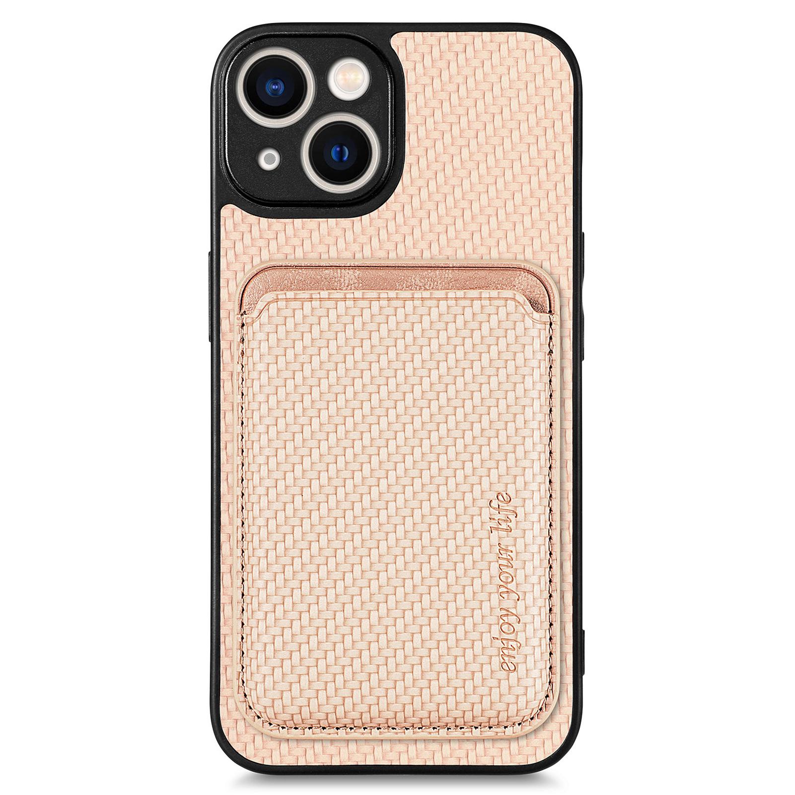 

Carbon Fiber Phone Case for iPhone 15,Leather+PC+TPU Cover with Detachable Magnetic Card Holder Khaki