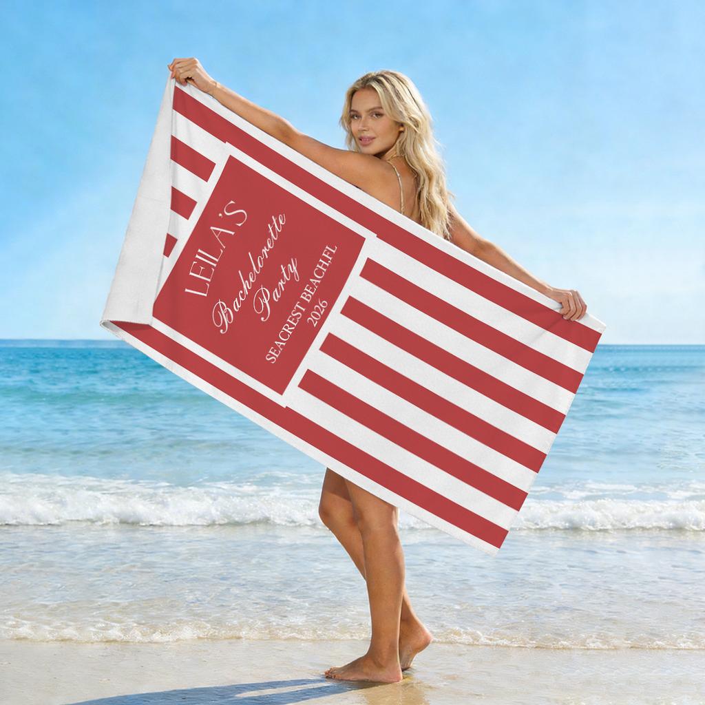 1PC Customizable striped beach towel, personalized name customization, quick drying and absorbent striped beach towel