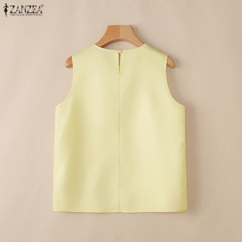 ZANZEA Women Print Casual Round Neck Loose Sleeveless Tank Tops