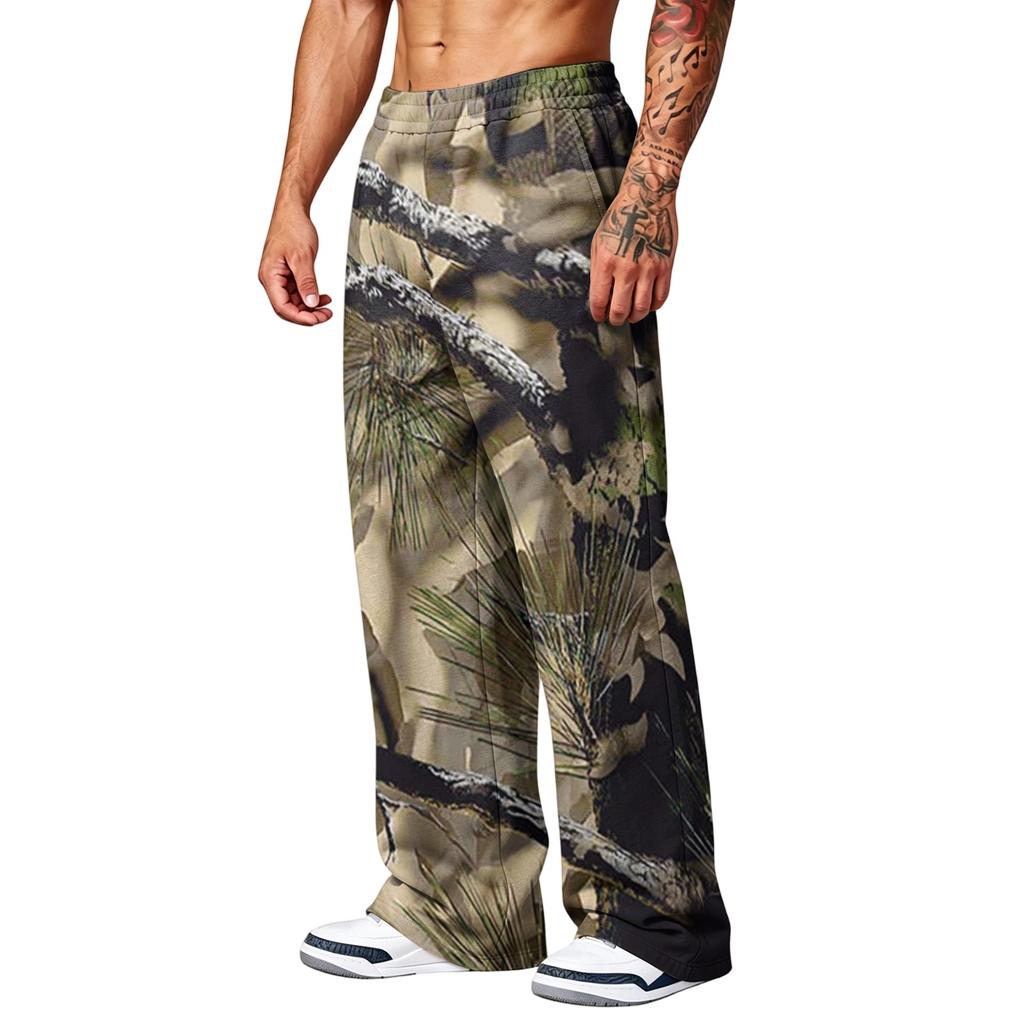 Men's Casual Printed Wide Leg Hunting Jogger Pants with Pockets Relaxed Fit