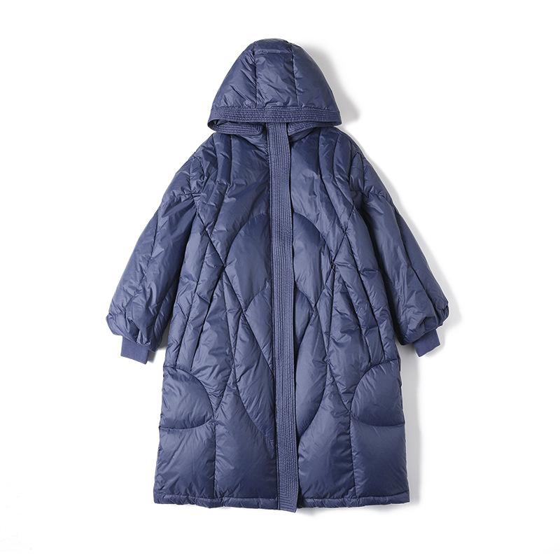 Autumn and winter fashion quality cold and warm loose temperament versatile simple medium and long hooded down jacket women
