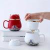 Set, Chinese Fortune Cat Tea Mug with Travel Bag, Ceramic Tea Cup with Infuser and Lid, Portable Drinkware